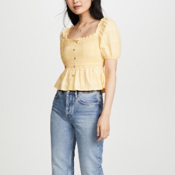 New Fifth Label Hummingbird Check Top Color: Daffodil/White Size: L - Picture 11 of 16
